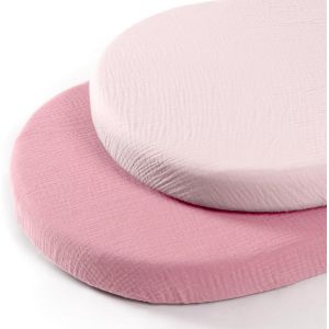 Tianyi-Lot De 2 Draps-Housses En Mousseline De Coton : Drap De Landau, Housse De Matelas Pour Lit De Bébé Et Lit D'appoint 90 X 40 Cm (?illet Rose) - Neuf