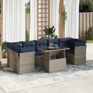 Salon De Jardin Avec Coussins 8 Pcs Gris Résine Tressée Acacia - Neuf