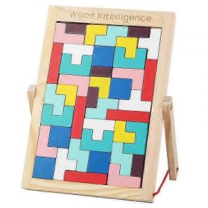 Jeu d'empilage de cubes en bois avec briques multicolores, casse-tête Tetris pour enfants - Neuf