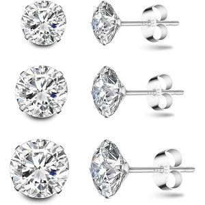 3 Paires Lot Boucles D'oreilles Diamant Pour Femme,Clou D'oreilles Argent 925,Petite Bagues D'oreilles Avec Zircones Cubiques,Puce D'oreilles Argent,Fantaisie Bijoux D'oreilles Pour Fille - Neuf
