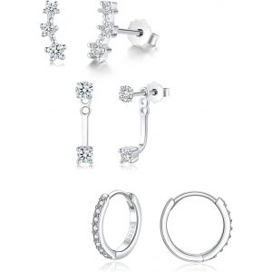 Kalhx-Lot De 3 Paires De Boucles D'oreilles En Argent Sterling 925 Pour Femme-Boucles D'oreilles Cr&eacute;oles Pour Plusieurs Piercings-Hypoallerg&eacute;niques-Petites Boucles D'oreilles 925 Empilables - - Neuf