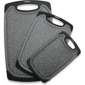 Lot De 3 Planches &Agrave; D&eacute;couper En Plastique Pour Cuisine Avec Pieds Antid&eacute;rapants, Rainures Pour Jus, Poign&eacute;e Facile &Agrave; Saisir, Sans Bpa, Non Poreuses,Passent Au Lave-Vaisselle, Plusieurs Tailles (Noir - Neuf
