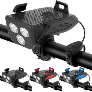 Phare Avant 4 En 1 Pour Vtt, Led T6, 400 Lm, 4 000 Mah, Avec Batterie Externe, Support Pour Téléphone Portable, Alarme, Haut-Parleur, Éclairage Pour Vtt-Orange - Neuf