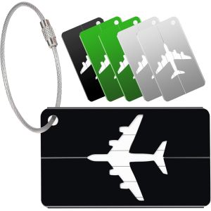 nzqaf-Étiquette Bagage 6 Pièces en Alliage d'Aluminium avec Cordes en Acier Inoxydable et Carte PVC Étanche, Pour Valise, Avion, Voyage (Noir, Argent, Vert) - Neuf