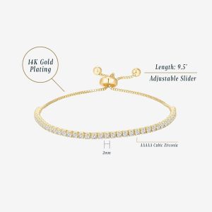 Femmes Classique Bracelet De Tennis Avec 14k Plaqu&eacute; Or Zircon Cubique - Shopbop R&eacute;glable Du Curseur (Or Rose) - Neuf