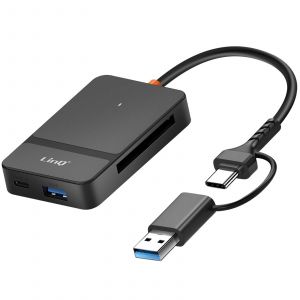Hub 8 en 1 Lecteur Carte USB et USB-C Fonction Charge Smartphone LinQ Noir - Neuf