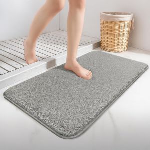Tapis de Bain Antidérapant Ultra Doux et Absorbant en Microfibre Confortable Lavable Machine Surface Lisse pour Salle de Bain Douche Baignoire 60x90cm Gris - Neuf