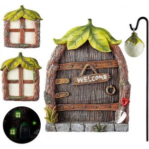 Ensemble de 4 statues miniatures de gnome de fée pour fenêtre et porte,décoration de jardin,décoration d'arbre,foire - Neuf
