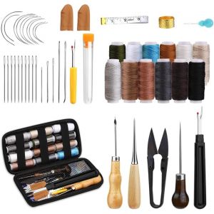 Yemaesre-Kitde Couture Pour Cuir Trousse,Nécessaire De Couture Voyage,Fil Et Aiguilles Couture Coffret Avec 49 Accessoires De Couture,Boite À Couture Complète,Trousse Couture Débutant,Sewing Kit Box - Neuf