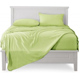3-Piece 100% Cotton Bed Linen 90 X 190-200 Cm-Fitted Sheet 90 X 200 Cm-Single Flat Sheet 160 X 280 Cm-1 Pillowcase 50 X 80 Cm-Light Green - Neuf