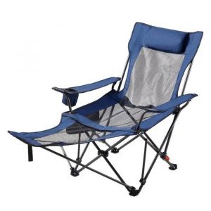 Chaise De Camping Pliante Avec 4 Positions Ajustables-Duoku-Chaise Longue Portable-Repose-Pieds-Appui-T&ecirc;te-Charge De 100 Kg-Bleu - Neuf