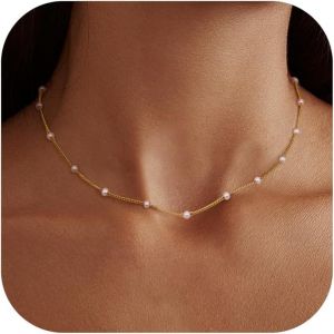 Kal-Collier Perle Femme Collier Or 14k Argent Ras Du Cou Collier Chaine Argent Femme Choker Collier Simples Perle Collier Ras Du Cou Perle Pour Femme Bijoux Or Cadeaux - Neuf