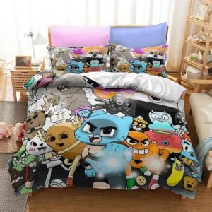 Parure De Lit Imprimee En 3d Gumball, Motif Anime, Housse De Couette Darwin Anais, King, Queen, Full, Twin, Pour Chambre À Coucher, Textile De Maison - Neuf