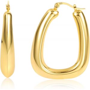 Alexcraft Boucles D'oreilles Créoles Épaisses 14k Or Argent 925 Plaqué Chunky Creoles Cadeau Bijoux Femme - Neuf