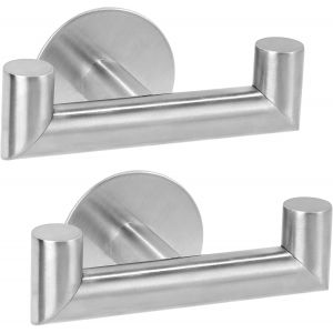 Double Crochet Adhesif Muraux, 2 Pi&egrave;ces Porte Serviette Salle de Bain, Acier Inoxydable, Accroche Torchon Cuisine, Porte Manteau Mural Sans Per&ccedil;age, Argent&eacute; - Neuf