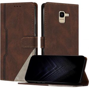 KAL-&Eacute;tui Pour Samsung Galaxy J6 2018, Housse En Cuir Pu Avec [Protection Antichoc Tpu] [Fonction Support] [Porte-Cartes ] Antichoc Magn&eacute;tique Coque Pour Galaxy J6 2018 - Marron - Neuf