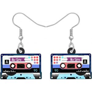 Kal-Acrylique Vintage Cassette Bandes Boucles D'oreilles Acier Inoxydable Poisson Crochet En 80s 90s Rétro Instrument De Musique Pendentif Bijoux Pour Femmes Charms Cadeaux - Neuf