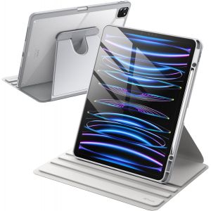 NAERYUT-Coque Rotative Pour Ipad Pro 12,9 Pouces (2022/2021/2020/2018) Avec Porte Pencil,Étui Housse De Protection Rotation À 360 Degrés Support,Dos Transparent (Argent) - Neuf