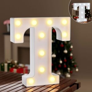 Cheng-Lettres De L'alphabet &Agrave; Led Avec Blanc Chaud Et Froid, &Eacute;clairage De Lettre Led, D&eacute;coration Pour F&ecirc;te D'anniversaire, Mariage, Chambre D'enfant, Lettres T - Neuf