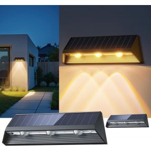 Lampe Solaire Extérieur, 12500mah Lumiere Solaire Exterieur 2 Couleurs, Ip65 Étanche Applique Murale Exterieur Solaire Pour Extérieur, Jardin, Mur, Clôture, Marche (Panneau Solaire En Verre, 2) - Neuf
