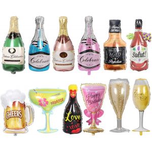 Senior-Ballons En Mylar D'h&eacute;lium De Papier D'aluminium De 12 Pi&egrave;ces, Ballons De Tasse De De Bouteille De Champagne, Fournitures De D&eacute;coration De F&ecirc;te Pour Le Mariage D'anniversaire D'anniver[L2401] - Neuf