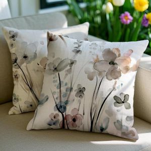 Cauc-Lot De 2 Fleurs Housse De Coussin 50x50 D&eacute;coration Moderne Imperm&eacute;able Housse Coussin Ext&eacute;rieur Abstrait Housses D'oreiller Peinture &Agrave; L'encre Canap&eacute; Chambre Lit Jardin - Neuf
