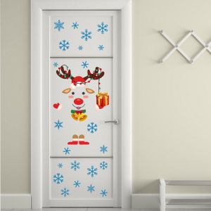 Noël Décoratifs Autocollants - les Wapitis et les Cadeaux de Noël Porte des Autocollants Amovibles Fenêtre Stickers Porte, Stickers Saisonnière Porte en Verre Autocollants de Noël Bonhomme de neige - Neuf