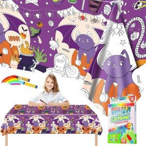 SJZG-Nappe &Agrave; Colorier Pour Enfant En Papier,119,4X180,3 Cm Coloriage Geant Halloween Avec 18 Stylos De Peinture,Jeux Anniversaire Enfants Activit&eacute;s Diy D&eacute;coration De F&ecirc;te Rouleau Papier Dessin - Neuf