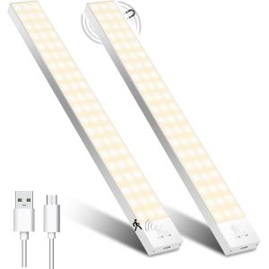 32cm Lampe De Placard Detecteur De Mouvement, 3000k 1500mah Lumi&egrave;re D'armoire Avec Detecteur Mouvement Usb Sans Fil Lamp Led Pour Escalier, Couloir, Cuisines, Armoire&iquest;2 Pack&iquest; - Neuf