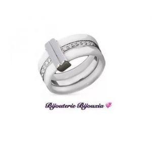 Bague - Femme - C&eacute;ramique Blanc - Argent 925/1000 - Oxyde De Zirconium - T.54 - Neuf
