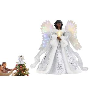 D&eacute;coration de sapin de No&euml;l en forme d'ange de 25 cm avec guirlande lumineuse USB - Acrylique noir - Neuf