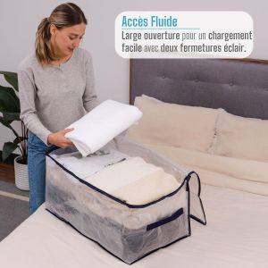 SJZG-Lot De 6 Grands Sac De Rangement Avec Couvercle Et Poign&eacute;es Renforc&eacute;es, Cartons D&eacute;m&eacute;nagement De 102 L R&eacute;sistant Pour Rangement Des V&ecirc;tements Et Voyages, Sac &Agrave; Linge (Transparent, Lot De 6) - Neuf