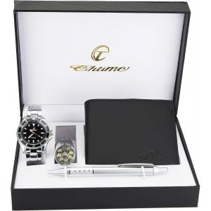 Coffret Cadeau Montre Homme Noir-Lampe Led-Portefeuille -Stylo.[J220] - Neuf