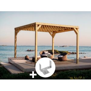 Pergola En Bois Toulouse Avec Toit Semi-Ouvert 400 X 400 Cm + 4 Supports - Maderland - Neuf