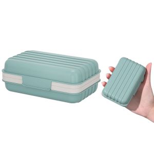 Porte-savon portable &agrave; 2 compartiments avec couvercle, id&eacute;al pour les voyages, &eacute;tanche, bleu. - Neuf