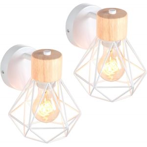 Lot De 2 Appliques Murales Int&eacute;rieurs Vintages Lampes Murales E27 Avec Bois Luminaires Plafonniers Industrielles M&eacute;tal Forme Cage Design Pour Cuisine Salon Chambre.[V67] - Neuf