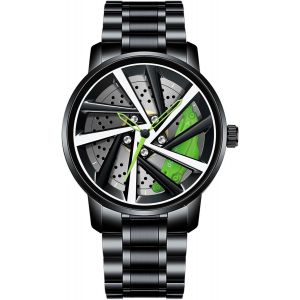Eryi-Montre Homme Bracelet Acier: Mode Montre À Roues Noir - Design Montre Pour Homme Cadeau - Neuf