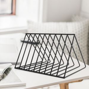 Porte-revues/livres/fichiers triangulaire a 9 emplacements en fer, organiseur de bureau, etagere de rangement (noir) - Neuf