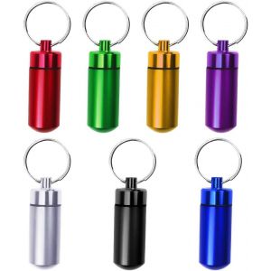 Pilulier 7 Pièces Avec Porte-Clés, Bouteille Étanche, Porte-Pilules, Mini Pilulier En Aluminium, Porte-Clés Pour 7 Jours (Multicolore) - Neuf