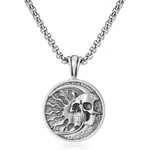 Kal-Pendentif Cr&acirc;ne Croissant Lune, Collier Cr&acirc;ne Lune Punk Pour Hommes, Collier M&eacute;daille Cr&acirc;ne Lune Gothique Bijoux Charme Cr&acirc;ne Croissant, Collier Pendentif M&eacute;daille Cr&acirc;ne Lune Classique Pour Gar&ccedil;o - Neuf