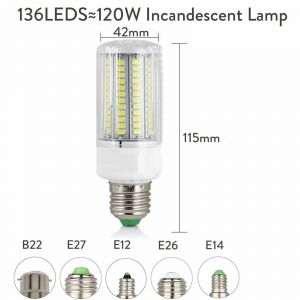 Kalsa-Ampoules Led Épis De Maïs E27 E14 B22, Bouchon À Baïonnette À Vis Ses 7w 12w 30w 45w Ultra Lumineux 165led, Remplacement De Lampes Halogènes 150w,40w 136leds,Cold White - Neuf