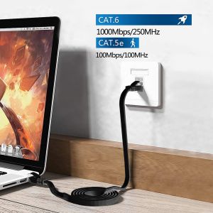 C&acirc;ble RJ45 10m Cat 6, C&acirc;ble Ethernet 10m Haut D&eacute;bit Fibre C&acirc;ble R&eacute;seau Plat tr&egrave;s Long, Gigabit 1000Mbits LAN Cable Internet 10 M&egrave;tres Int&eacute;rieur Noir Cable Ethernet -pour Routeur Switch Modem - Neuf