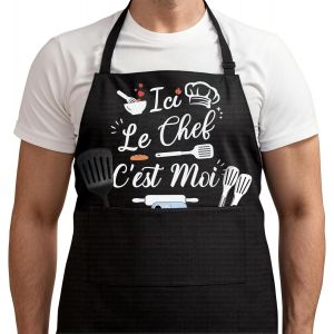 Loranka-Tablier Cuisine Homme Humour - Noir, Imperm&eacute;able & R&eacute;glable - Avec Poches Pratiques - Cadeau Pour Papa Papi &Agrave; Barbecue, Anniversaire, No&euml;l & F&ecirc;te Des P&egrave;res - Neuf