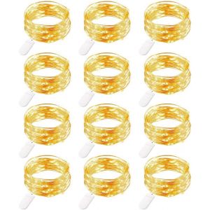 KAL-12 Pièces Micro Guirlande Lumineuse À Piles, 20 Leds Fil De Cuivre Lumières, 2 Mètres Mini Guirlande Led Batterie Pour L'Anniversaire Fête Mariage Vacances Noël Extérieur Intérieur Décor, Blanc C - Neuf