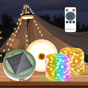 Bhhbb-10m Solaire Usb 2 En 1 Camping Light Chain Rollable, Camping Light Avec Télécommande Led Light Chain, Étanche Ip65 - Neuf