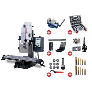 Perceuse-fraiseuse X 480 Y 175 mm Z 280 mm CM2/M10 0,75 kW 230V vitesses variables table longue avec accessoires Optimill MH20VL PACK - Neuf