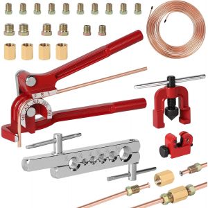 MEVRONISSHOP-Kit Outils d'&eacute;vasement de Tuyaux de Freins Embout Simple, Outils de Conduite Freins avec 7,6 m Tuyau Frein, Cintreuse Tube 0-180&deg;, Mini Coupe-Tuyaux, 16 Raccords et 4 Connecteurs - Neuf