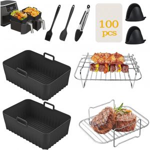 Lot de 10 accessoires pour friteuse à air comprimé avec doublure en silicone, double porte-friteuse à air, 100 pièces doublure en papier et gants en silicpour Dual AF300UK AF400UK - Neuf