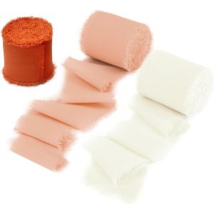 3 Rouleaux De 4cm X 5m De Ruban Satin, Ruban Cadeau Mousseline De Soie Bouquet Mari&eacute;e, Mariage Mousseline Pour D&eacute;coration Et Emballage Cadeaux - Neuf