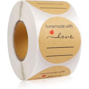 Kraft Handmade With Love Stickers,Rouleau D'&eacute;tiquettes Baking Sticker,Self-Adhesive Label Pour Cadeaux,Stickers Etiquettes Pour Mariage Cadeau,Rouleaux D'autocollants Faits Mai (C) - Neuf